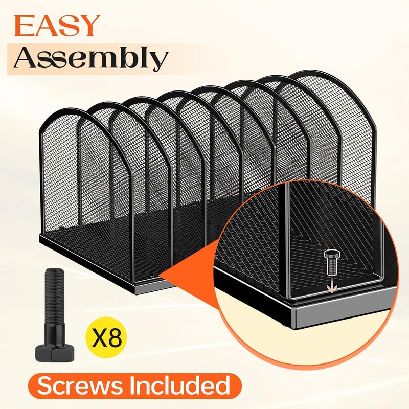 Gawerk 7-Section Metal Upright File Sorter Organizer, Office Small Letter Sorter Desktop File Organizer Metal Mesh Iron Sole, Black - Image 5